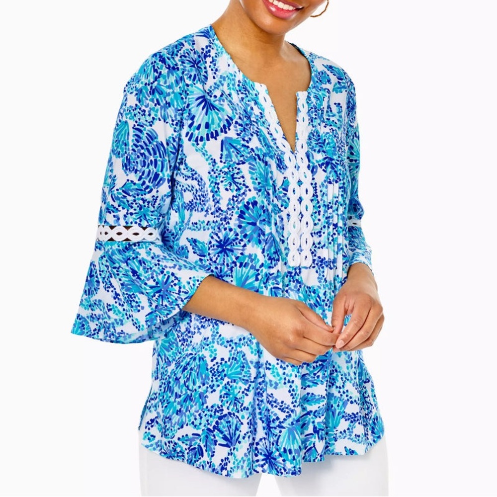 Lilly Pulitzer Hollie tunic top Turqoise oasis Shell Me You Love Me